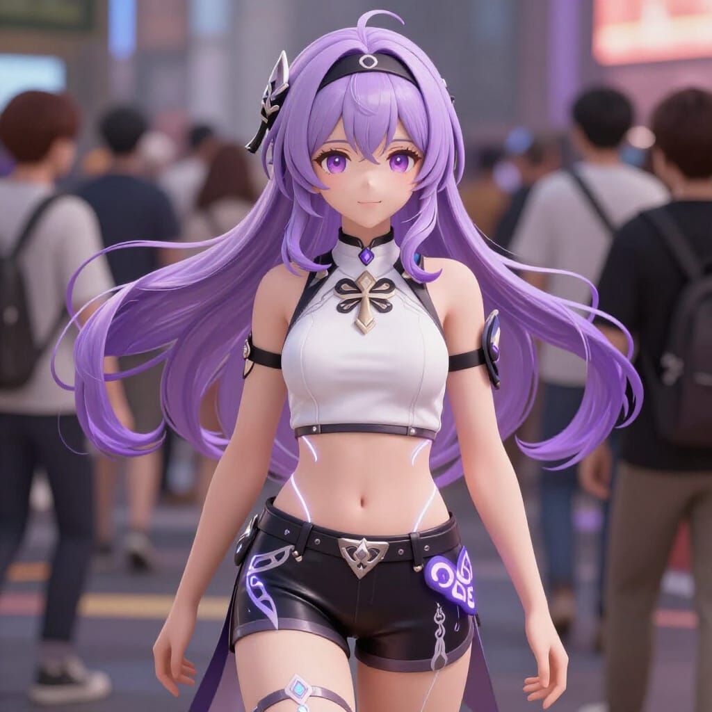 Anime Girl with Glowing Patterns in 3D Style