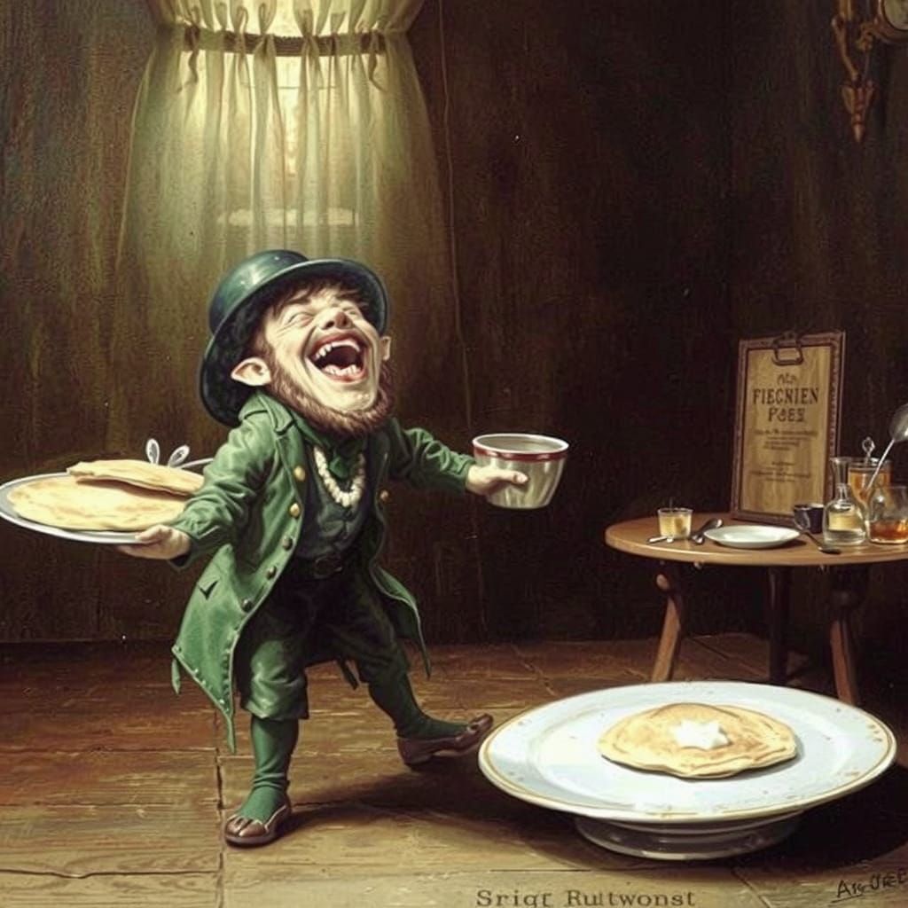Menacing Leprechaun Eyes Pancakes in Horror Style