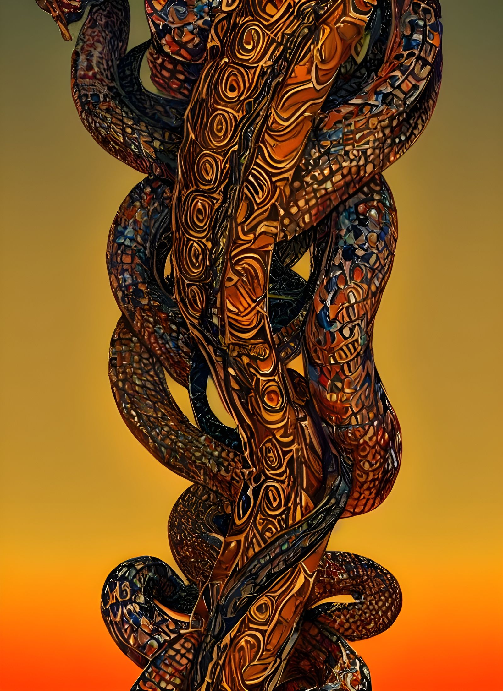 Ornate Snake Skin Totem in Dystopian Landscape