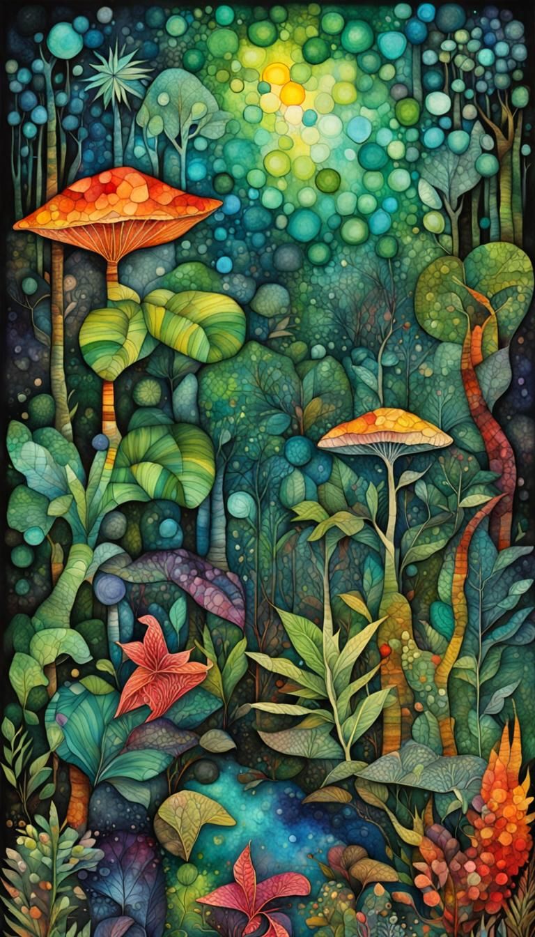 Surreal Rainforest Dreamscape in Watercolor and Ink