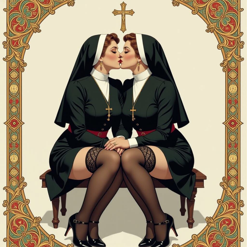 Two Priestesses Kissing Passionately