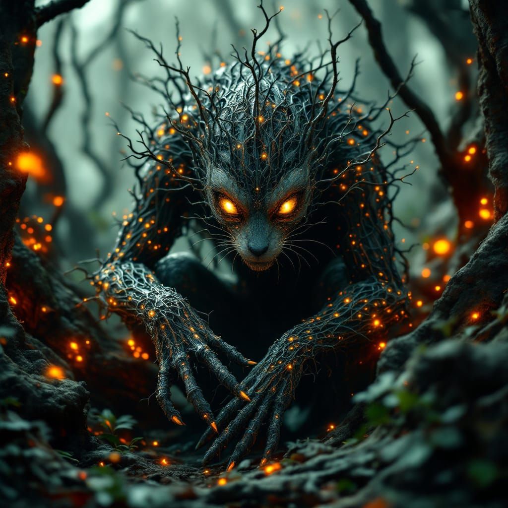 Ethereal Wireframe Humanoid with Maki-e Patterns