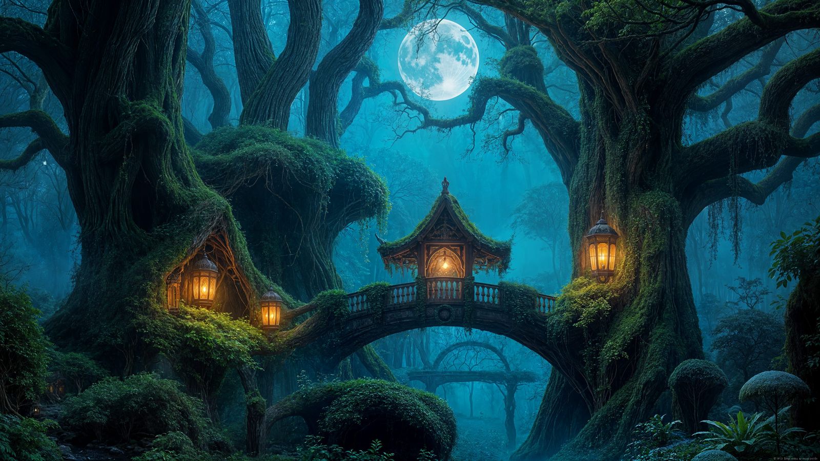 Mystical Elven Forest Under a Glowing Moon