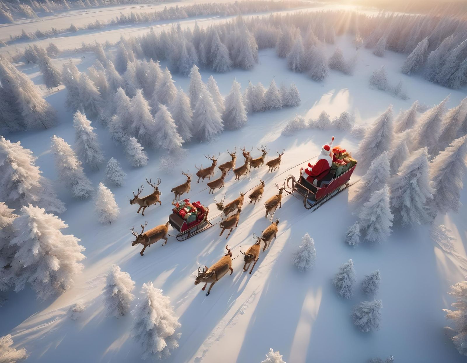 Santa Claus Sleigh Ride in Snowy Field