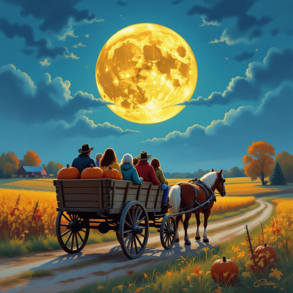 Whimsical Autumn Hayride Under Harvest Moon