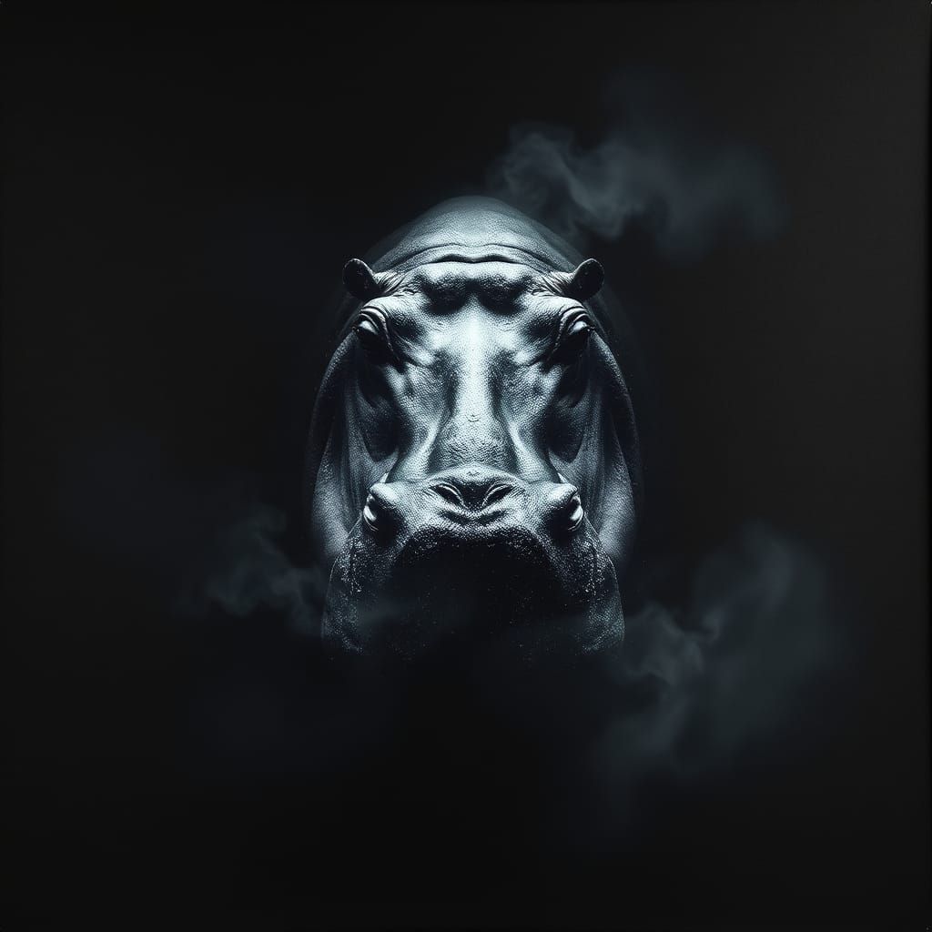 Ethereal Hippo Double Exposure in Dramatic Swamp