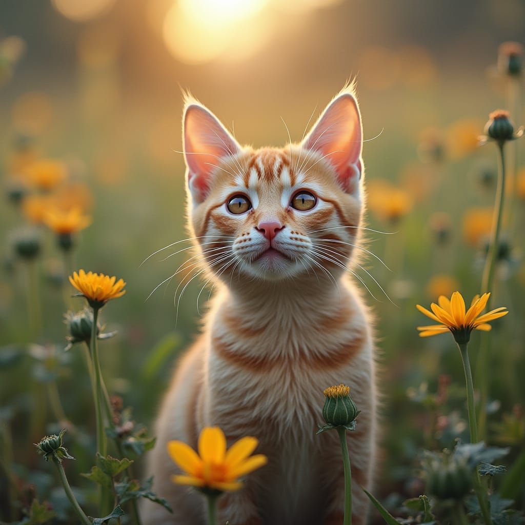 Cat Amidst Flowers: A Harmonious Blend