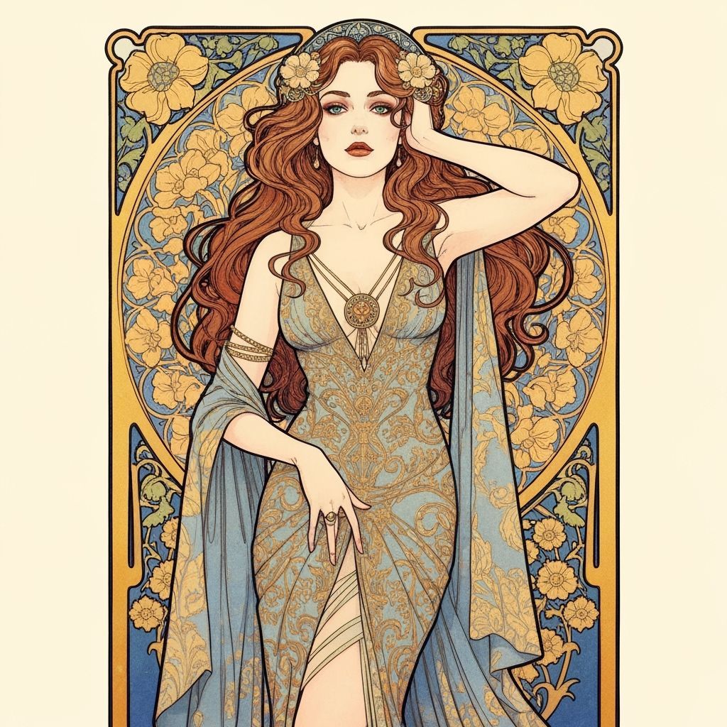 Elegant Woman Posing in Art Nouveau Style