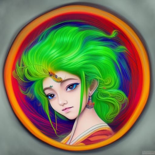 South Asian Girl with Yellow Hair in Gouache Style