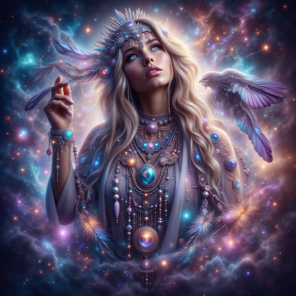 Ethereal Woman in Cosmic Aura, Photorealistic Style