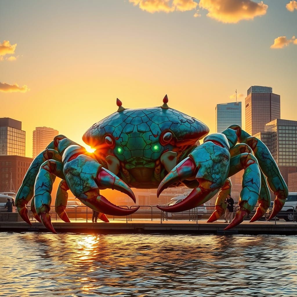 Giant Crab in Baltimore Harbor: Digital Art