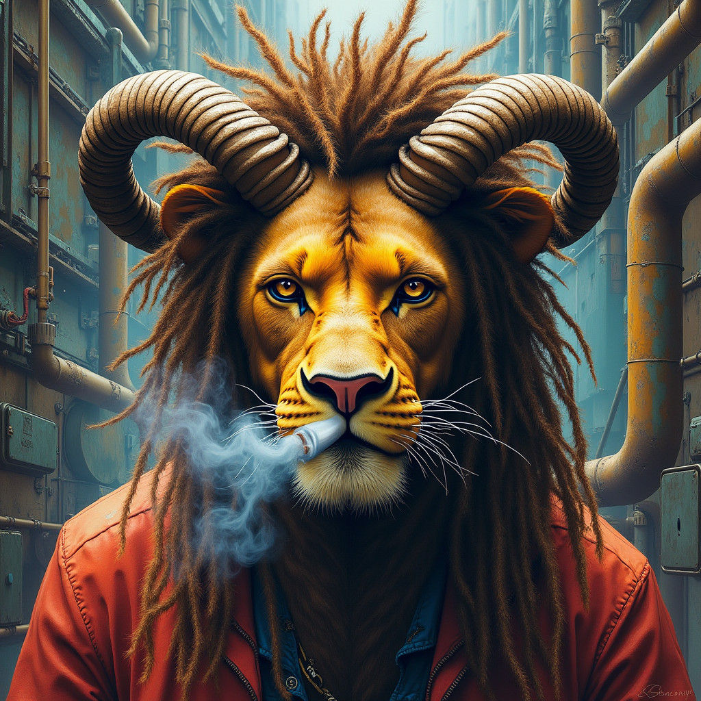 Majestic Humanoid in Space Station, Graffiti Art Style