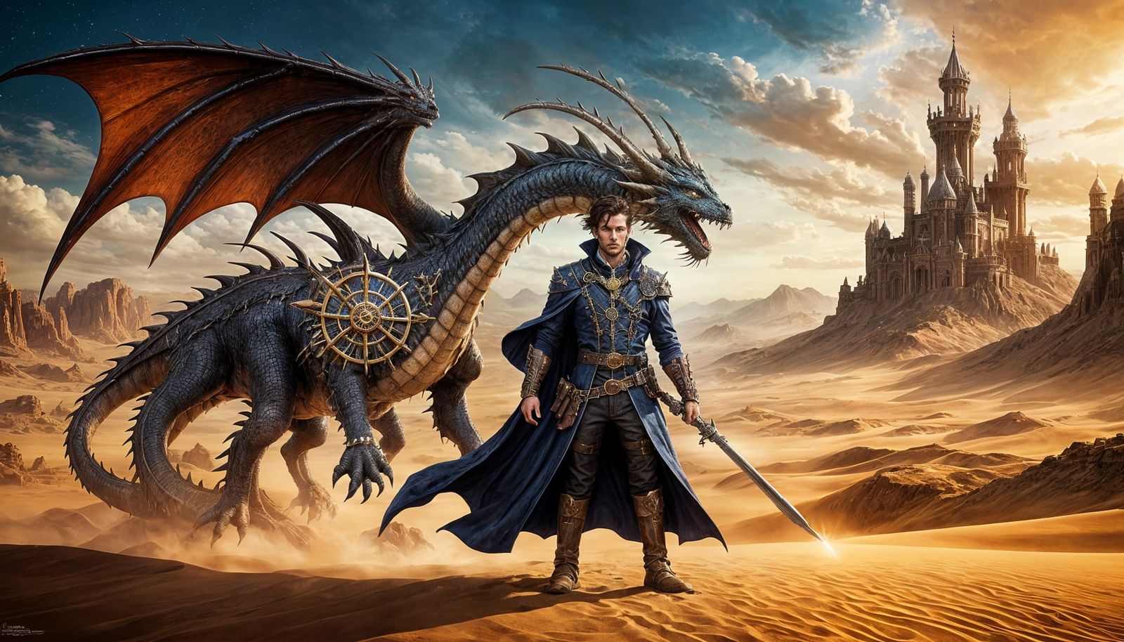 Ethereal Steampunk Dragon Fantasy Landscape