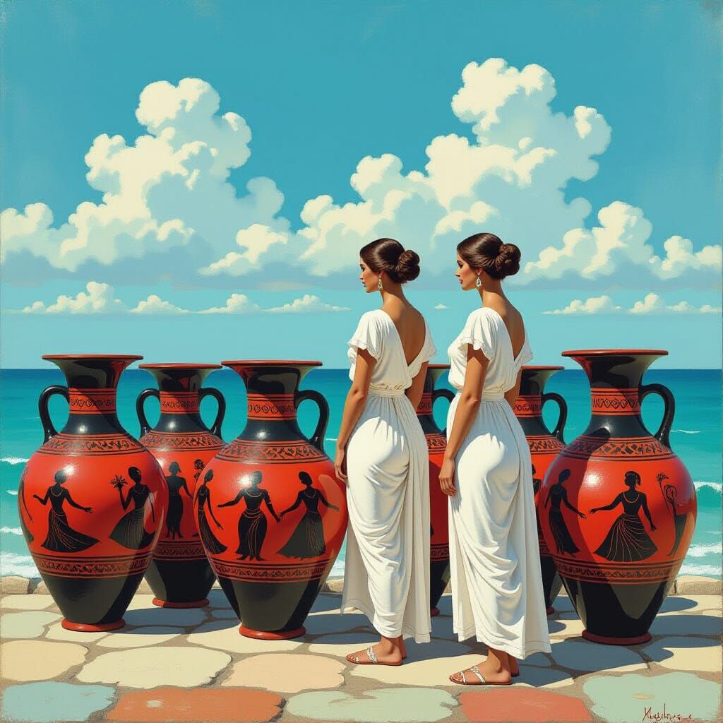 Greek Amphorae with Goddesses by the Sea