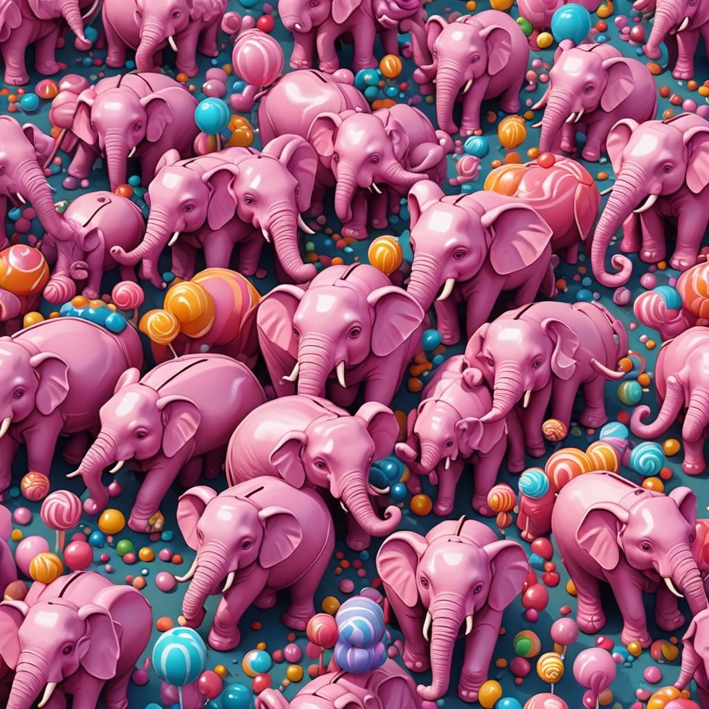Pink Elephants Parade in Candy Art Style