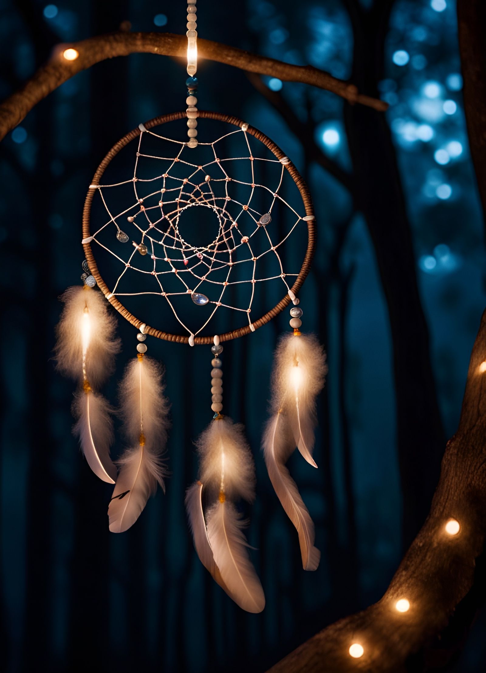 Mystical Dreamcatcher in Forest Clearing at Night