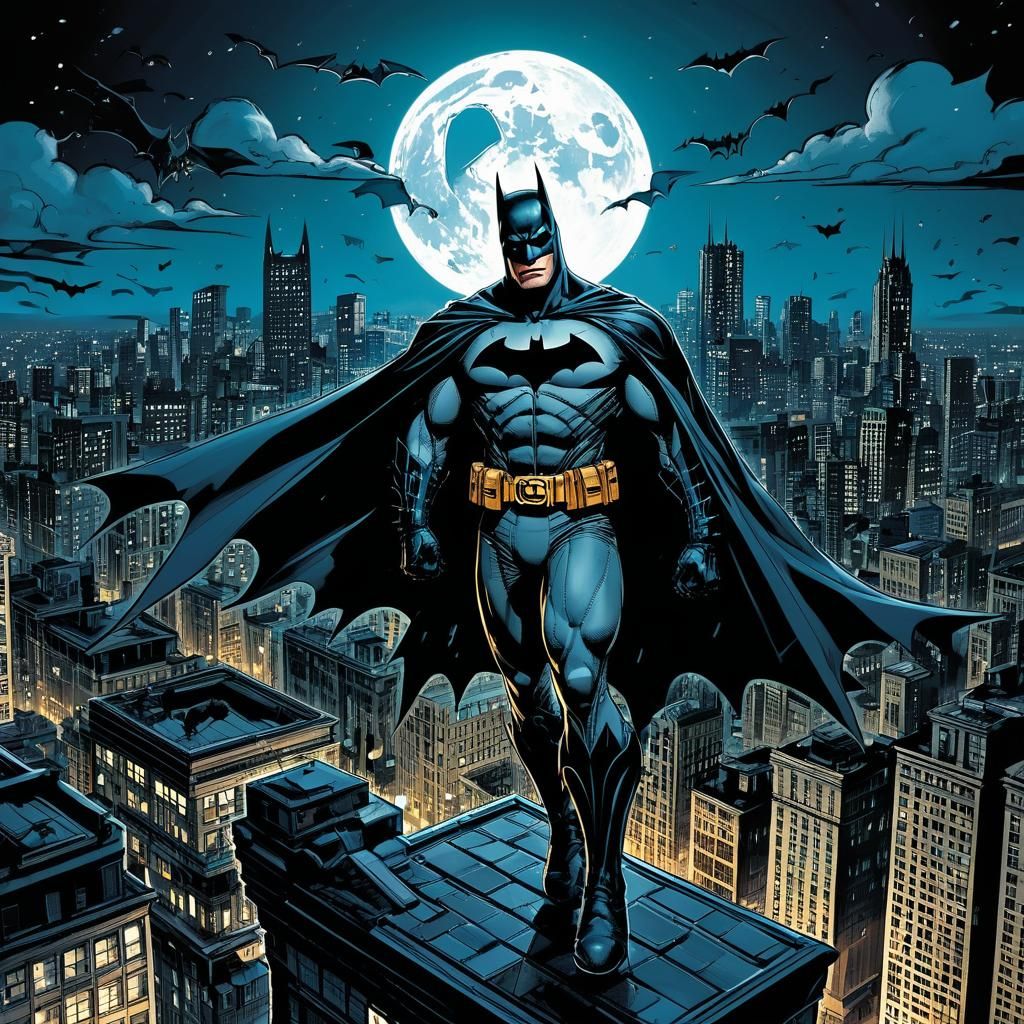 Batman Jumps Over Gotham: Comic Book Art