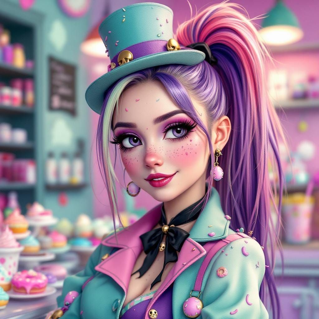 Winnie Wonka's Donut Shop: A Pastel Goth Portrait