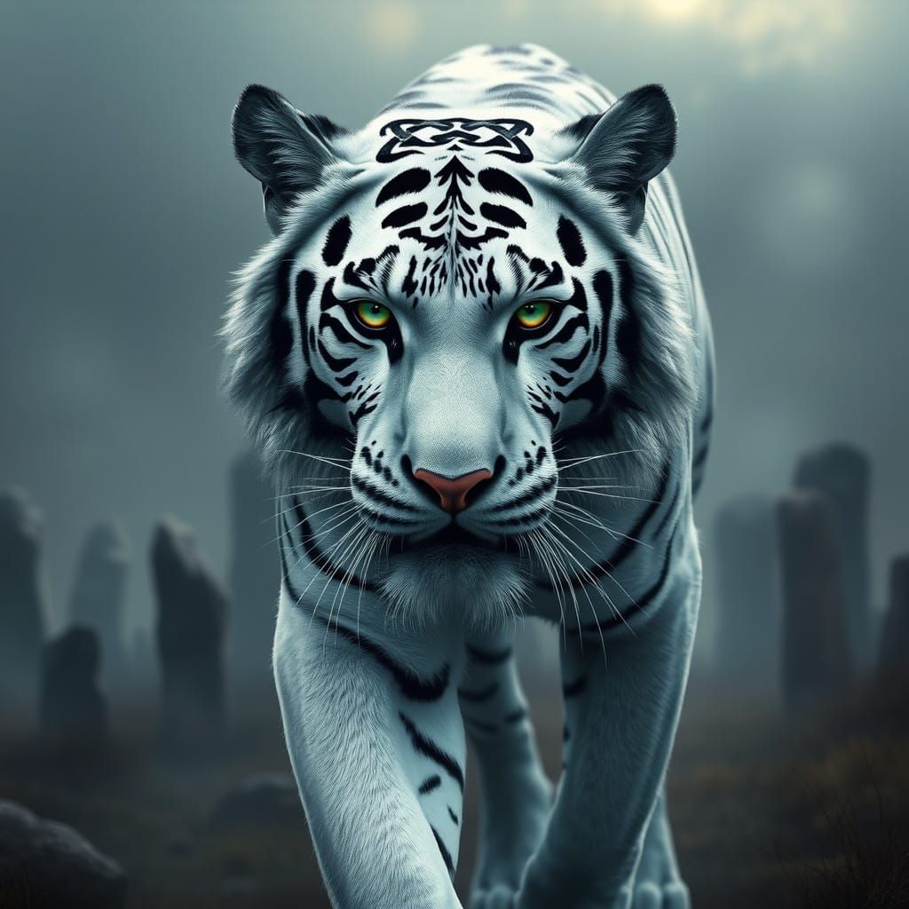 Majestic Celtic Tiger in Ancient Landscape