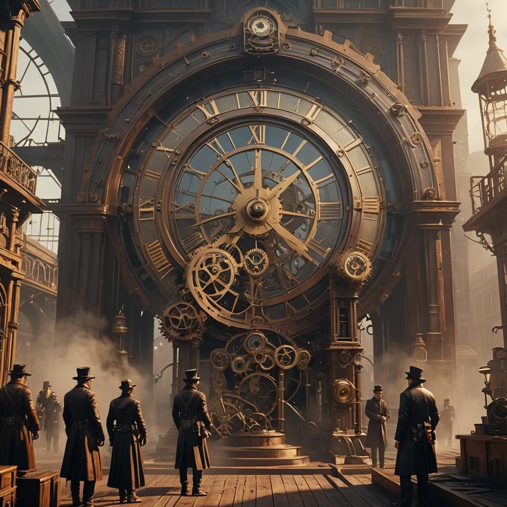 Steampunk Clocktower in Dystopian Scene