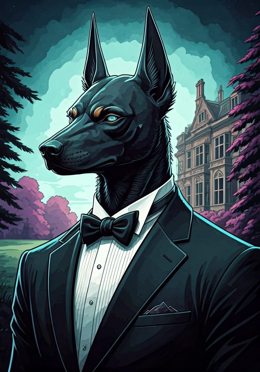 Anubis in 1920s Manor: Graphic Novel Illustration