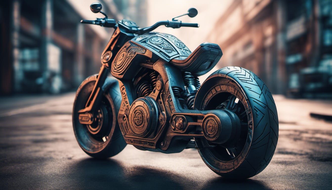 Cyberpunk Motorcycle with Norse Runes in HDR