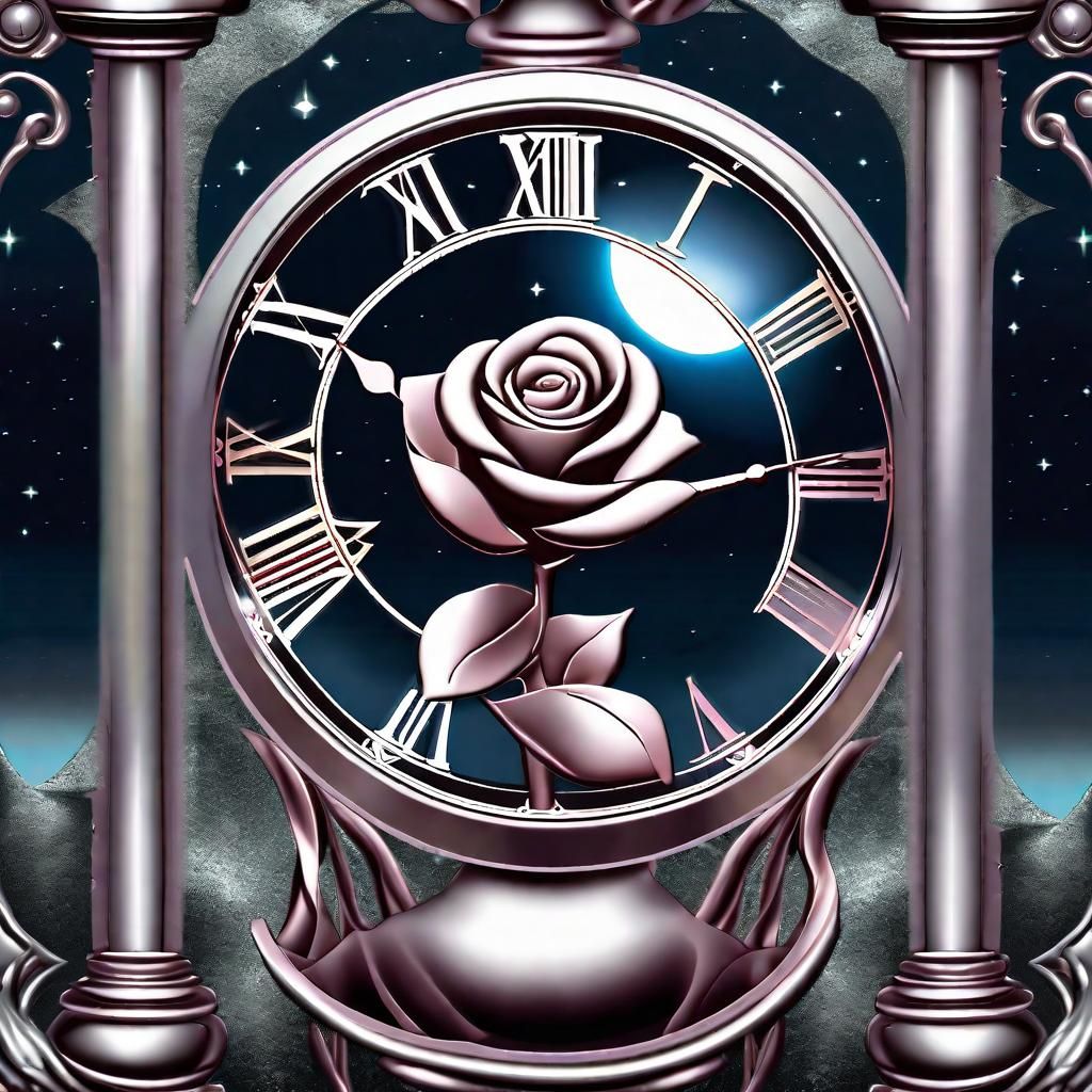 Metallic Rose with Clock and Hourglass