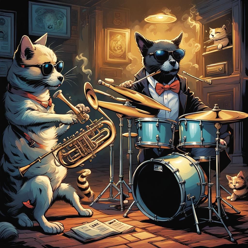 Animals Playing Instruments Comic Book Art