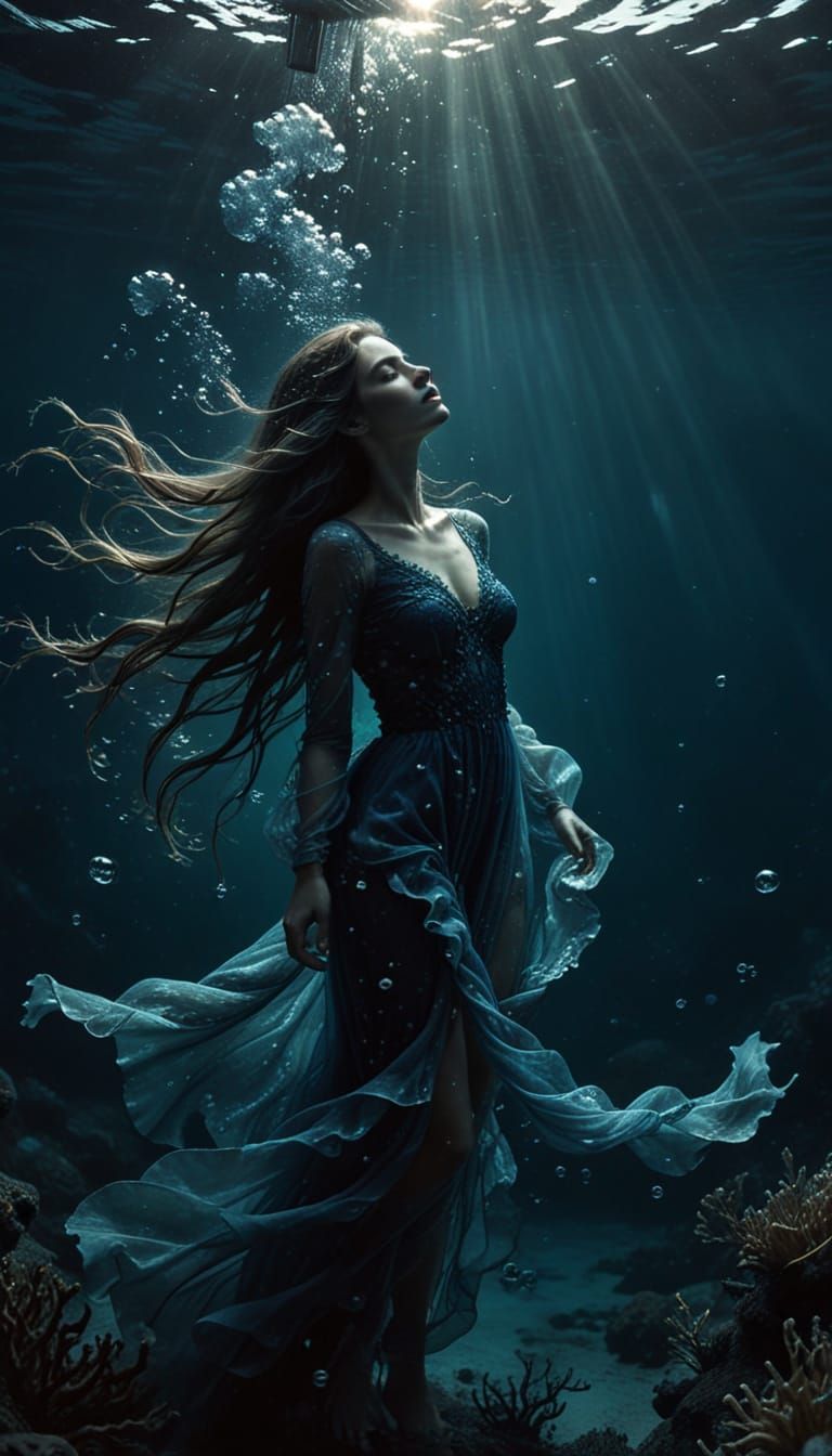 Youthful Maiden Sinks into Dark Ocean Depths in Haunting Dar...