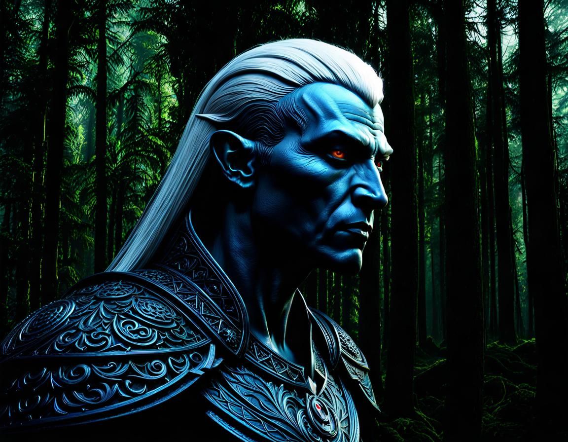 Detailed Drow in Mystical Forest Digital Art