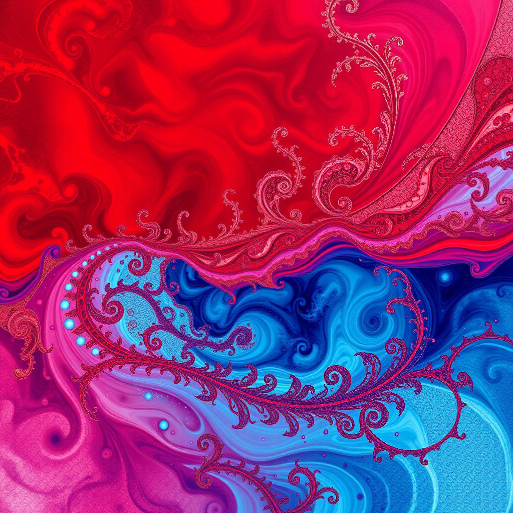 Abstract Crimson and Azure Blend in Hyperrealistic Style