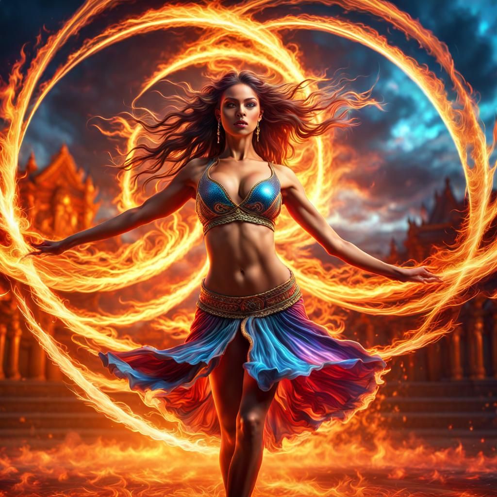 Dynamic Fire Dance in Epic Fantasy Style