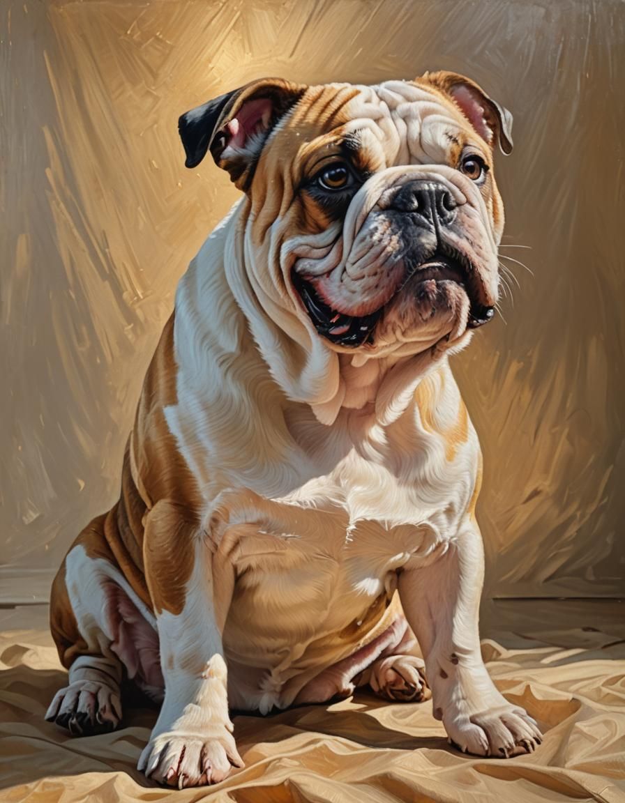Bulldog Portrait in Old Master Oil Style