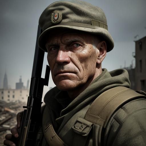 Polish Soldier Amidst City Ruins: War Photography