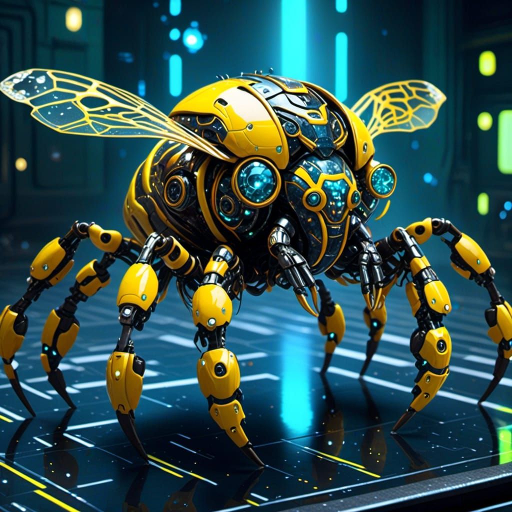 Mechanical Bee-Crab Hybrid in Crystal