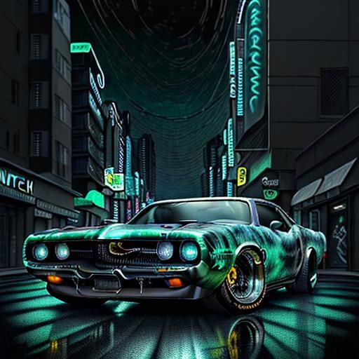 Sinister Lowrider Cuda in Abstract Watercolor Style