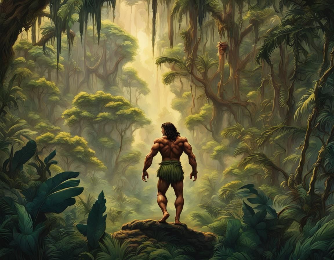 Tarzan Swings Through Jungle Trees