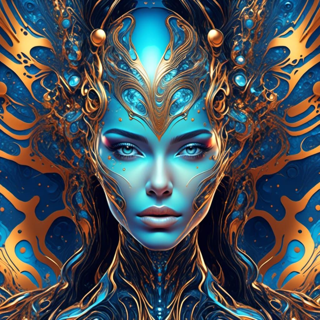 Beautiful Female Cyborg in Holographic Mixed Media