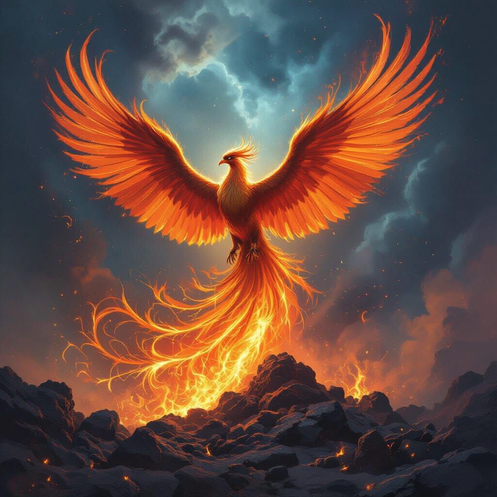 Phoenix Rising from Ashes in Epic Style
