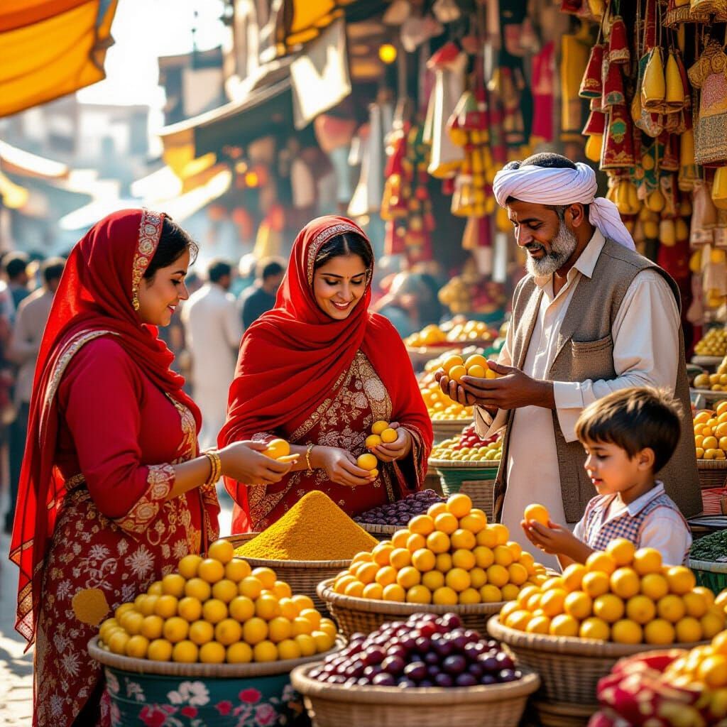 Bustling Spice Market Scene with Golden Lighting