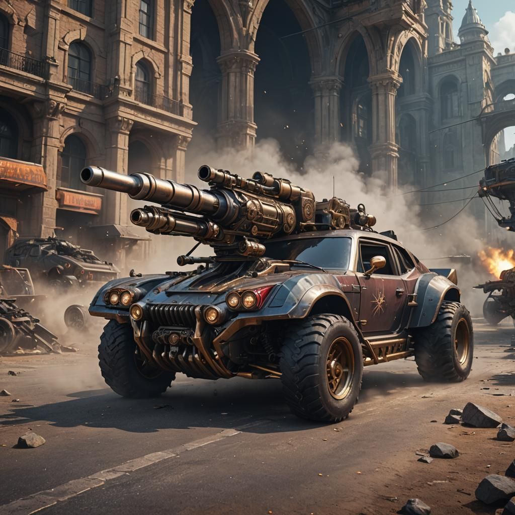 Car with Gatling Gun: Detailed Matte Painting