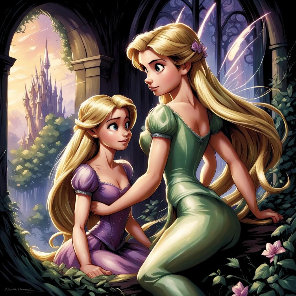 Rapunzel and Tinkerbell in Comic Book Art