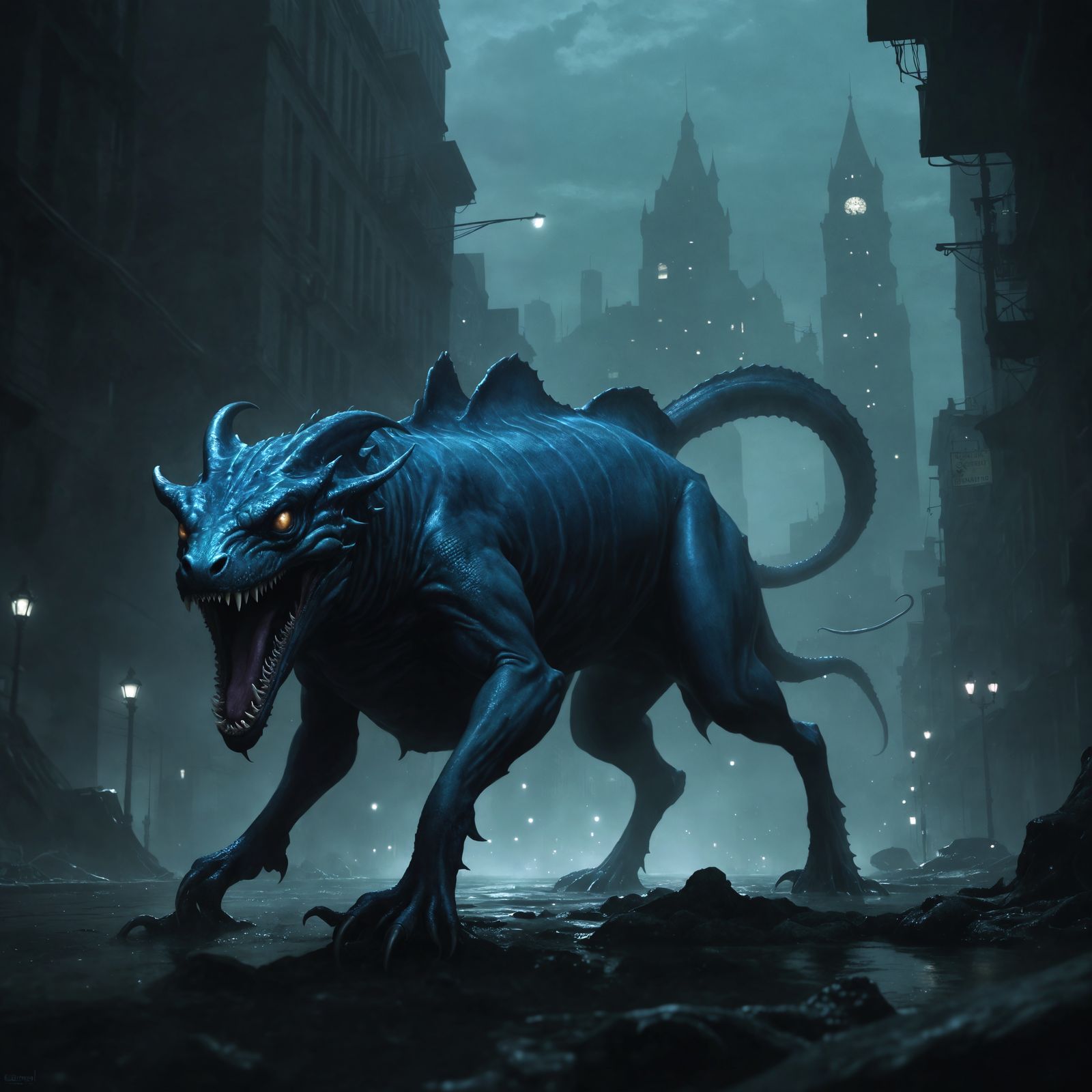 Eel-Hound Chases Prey Through City at Night