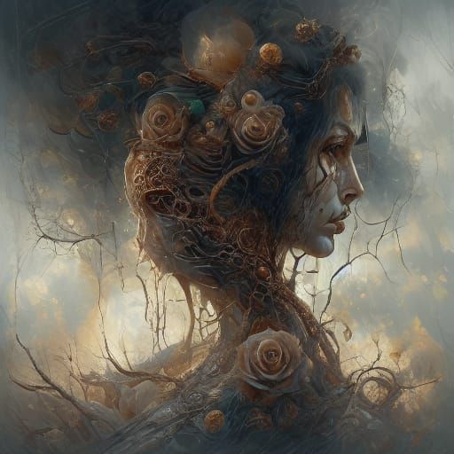 Plant Fairy in Stormy Woods: Fantasy Art