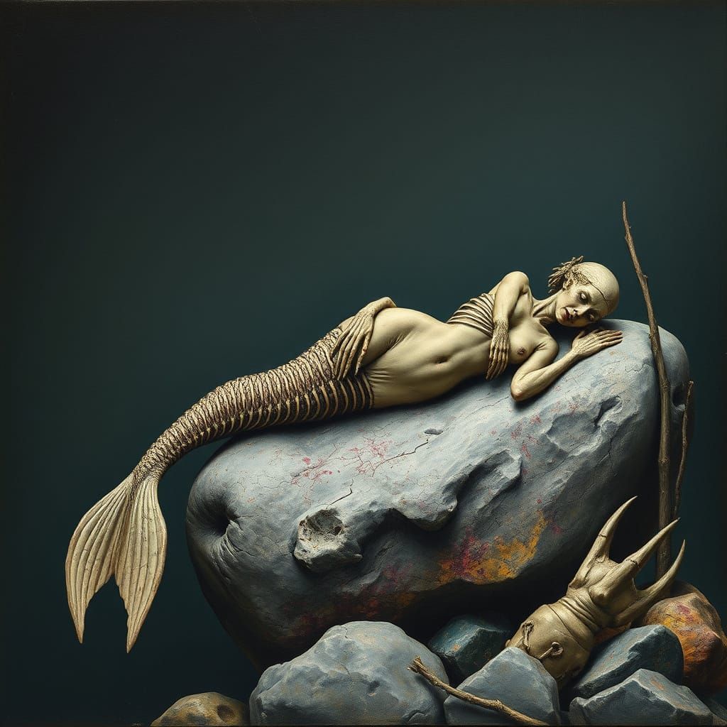 A Mysterious Mermaid in the Style of Surrealist Art