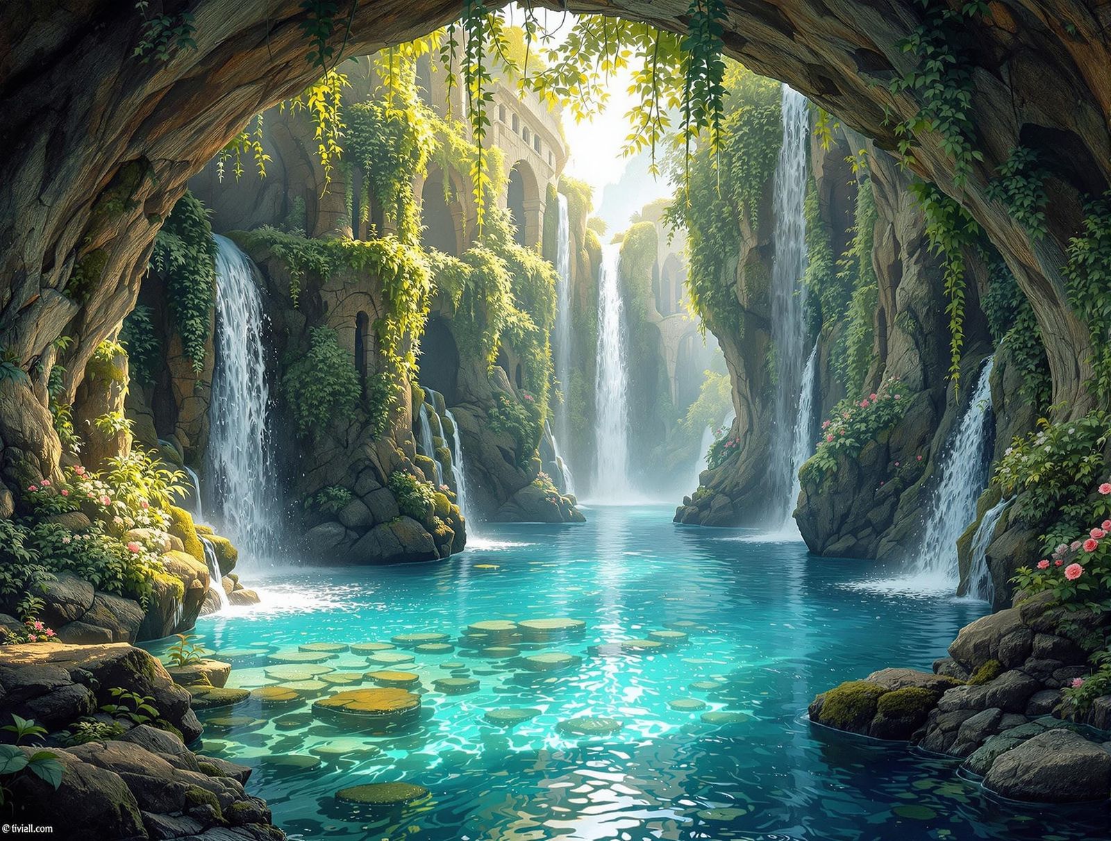 Ethereal Mediterranean Oasis in Mystical Realism