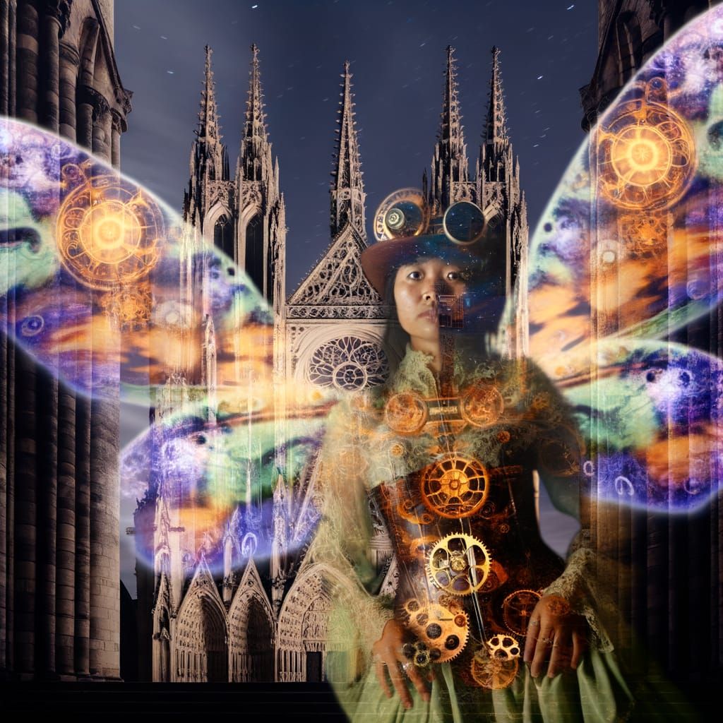Steampunk Fairy Merged with Gothic Cathedral in Art Nouveau ...