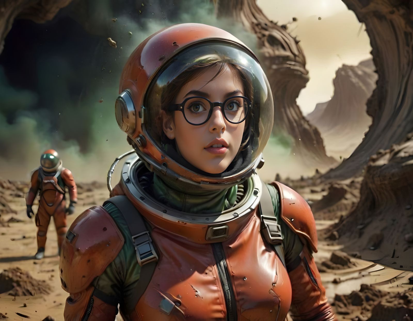 Red Rubber Spacesuit Sinks into Alien Quicksand