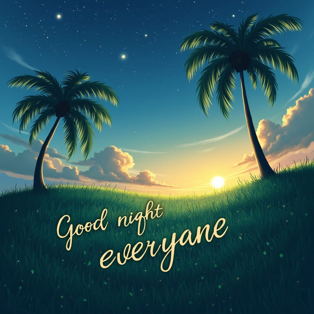 Serene Night Landscape with Stars and Palms