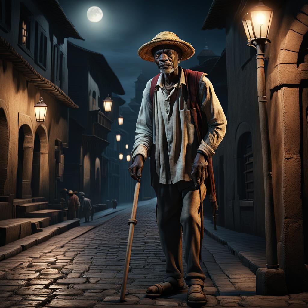 Old Man in Renaissance City at Night